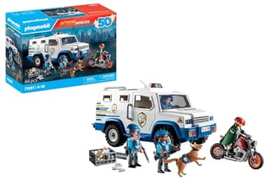 Playmobil 71597 Action Heroes Armoured Van with Fund Conveyors - Includes Three Police, Motorcycle Thief and Police Dog - Ages 4+
