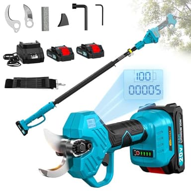 TOCiTAA Electric Pruning Shears Compatible with Makita Battery, Pruners for Gardening 1.5-2 Inch Cutting Diameter with 2 Pack 2.0Ah Batteries, Cordless 13ft. Pole Pruner with Pruning Blade