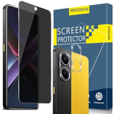 MOOISVS [2+2pack for Xiaomi Poco X7 Pro Privacy Tempered Glass Screen Protector +Camera Lens Protector, Ultra HD Tempered Glass Film, Anti-Spy, 9H Hardness, Anti-Scratch, Bubble Free