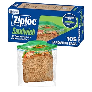 Ziploc Sandwich and Snack Bags with EasyGuide Texture, Plastic Storage Bags with Grip 'n Seal Technology, 105 Bags Total