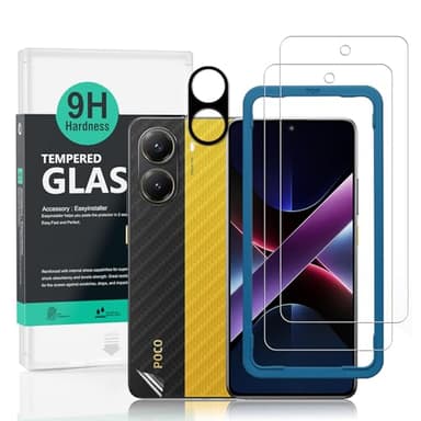 Ibywind Screen Protector For Xiaomi Poco X7 Pro 5G 6.67"(2 Pack),9H Hardness Tempered Glass,With 1Pc Camera Lens Protector,1Pc Back Carbon Fiber Film,Easy to Install