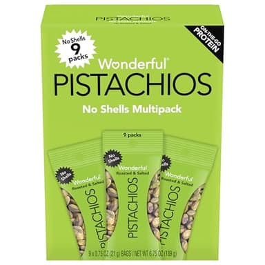 Wonderful Pistachios No Shells, Roasted & Salted Nuts, 0.75 Ounce Bag (Pack of 9), Protein Snacks, Gluten Free, On-the-Go, Individually Wrapped Snacks