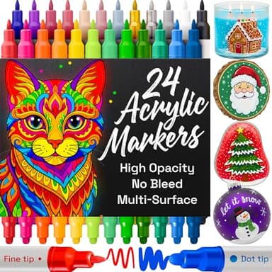 ARTISTRO 24 Acrylic Paint Markers for Rock, Fabric, Wood, Glass, Craft, Decoration - Dual-Tip Paint Pens - Stocking Stuffers, Christmas Gift Idea for Teens, Grandkids, Kids - Art Supplies